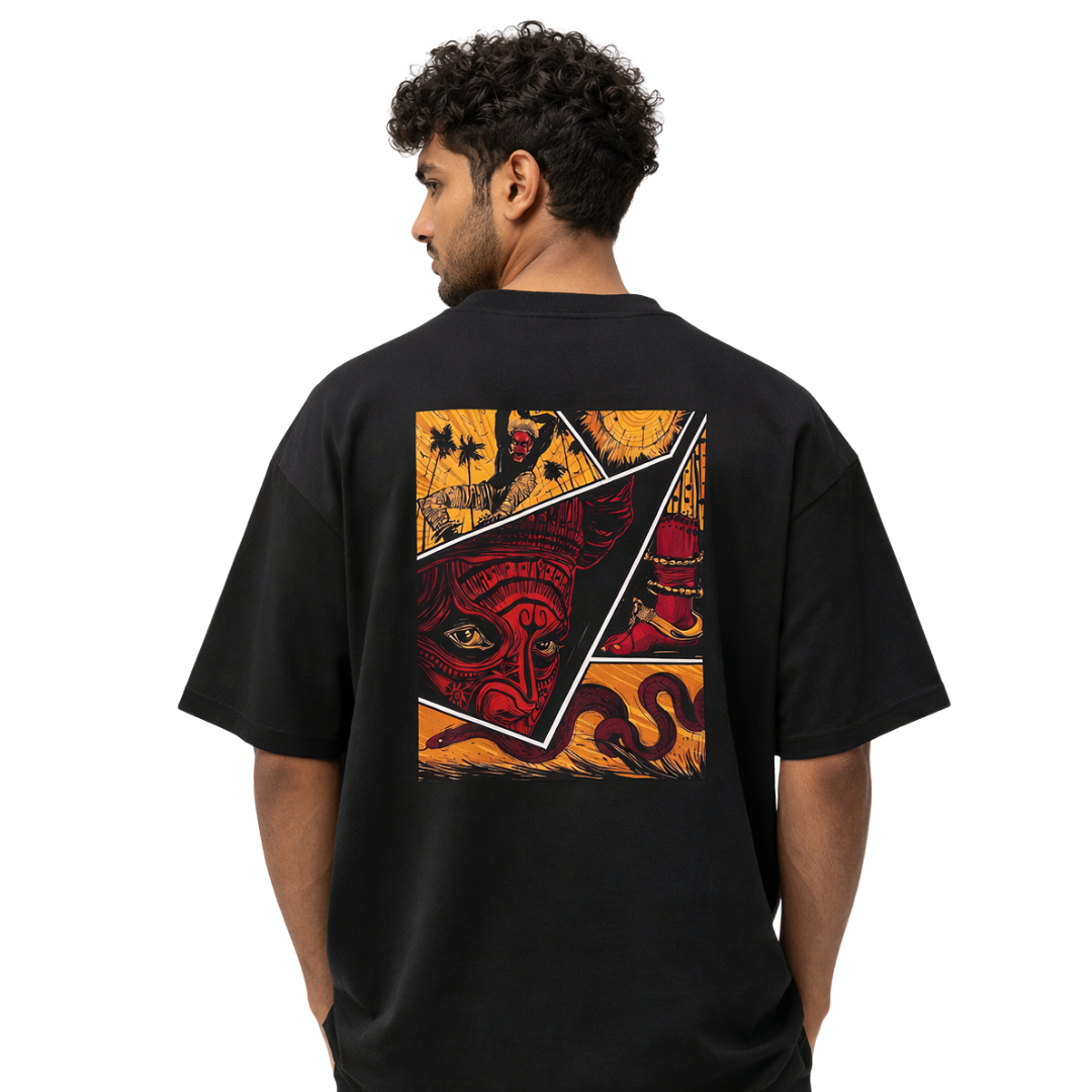 Indian Mythic Mask – Crimson Edition| Unisex Oversized Standard T-Shirt