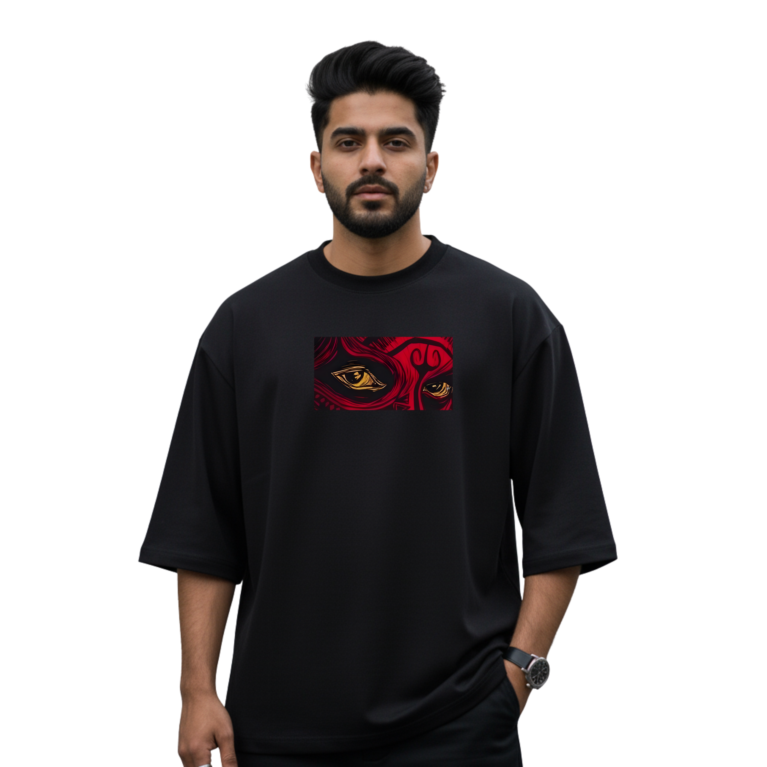 Indian Mythic Mask – Crimson Edition| Unisex Oversized Standard T-Shirt