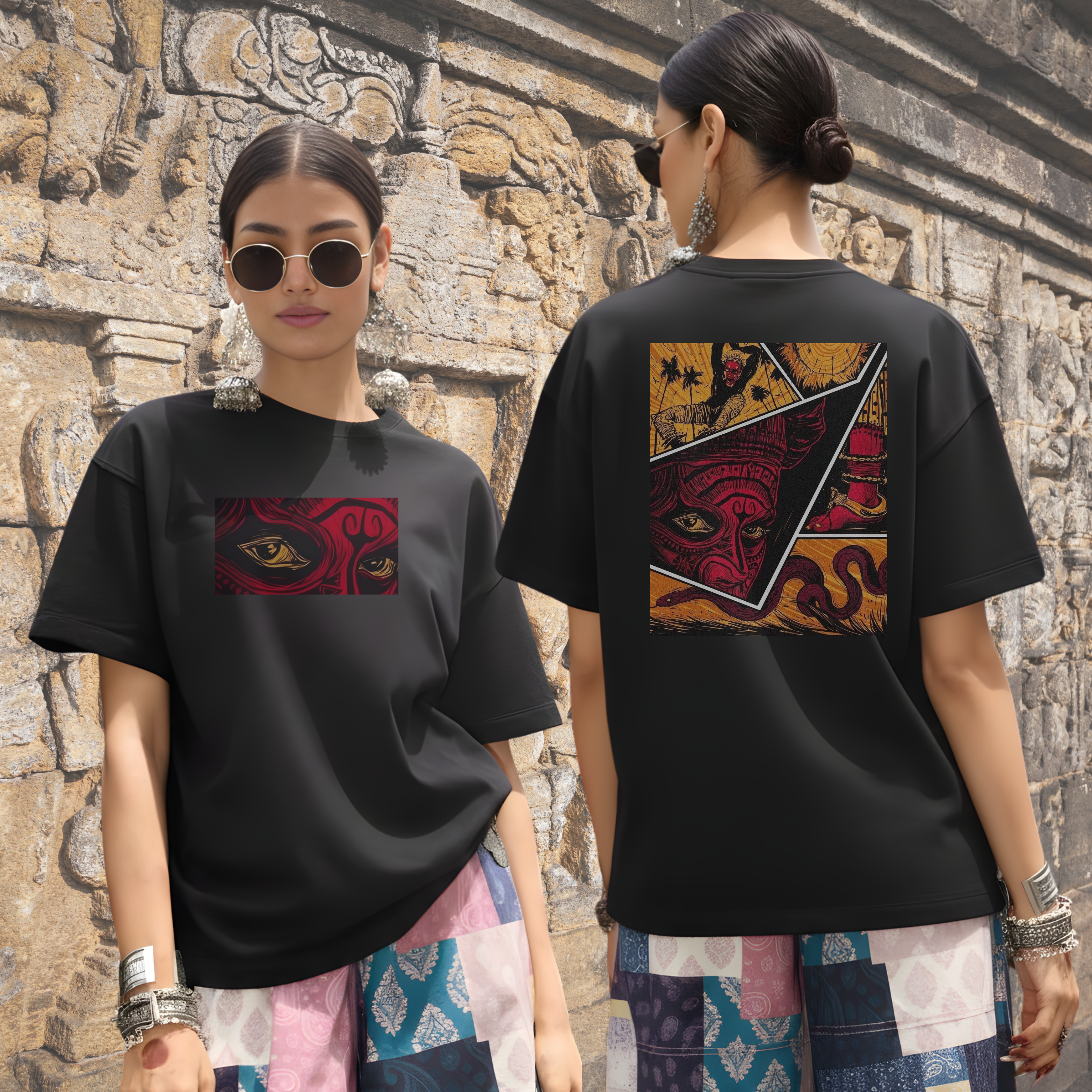 Indian Mythic Mask – Crimson Edition| Unisex Oversized Standard T-Shirt